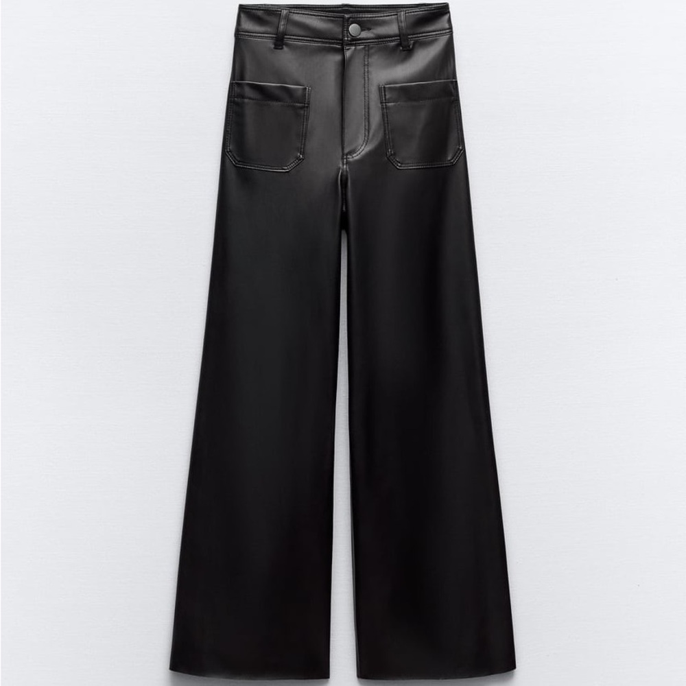 Zara high waisted faux leather wide leg pants. Size 8.